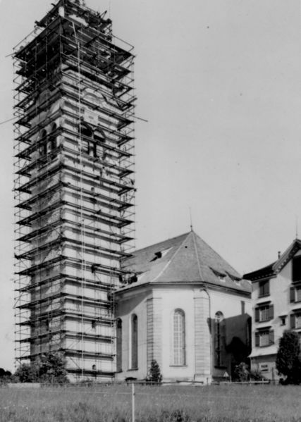 Datei:Kirchturm gerüst 1950.jpeg